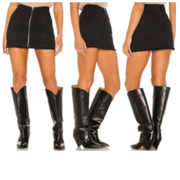 NWT IRO Binda Womens Front Zip Frayed Denim Mini Skirt Black Sz 34 - Picture 2 of 11